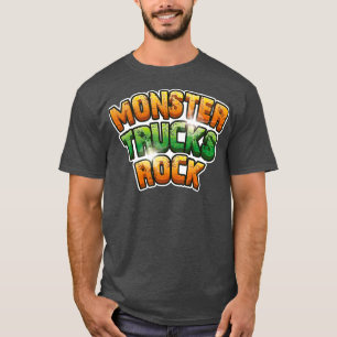Monster Trucks Rock Green and Orange Rock Text T-Shirt