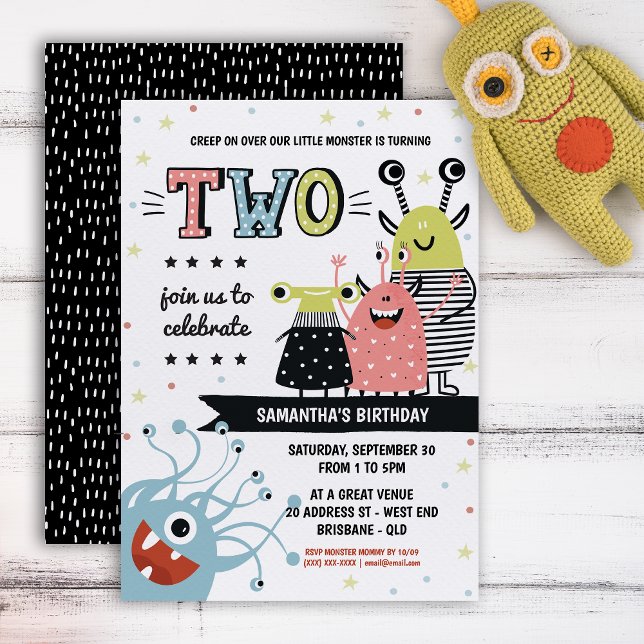 Monster Two Years Old Birthday Invitation (Your little one will be in for a monster of a celebration with this creative invitation.)