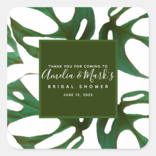 Monstera Adansonii Leaf Bridal Shower Square Sticker