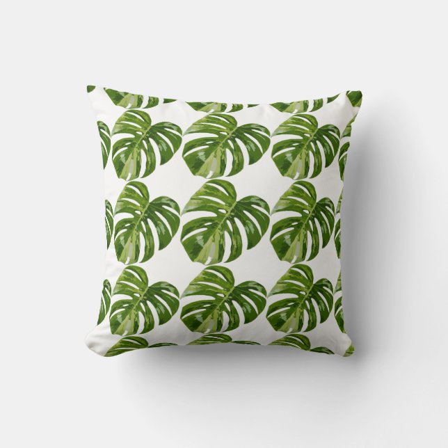 Monstera Albo Leaf - Botanical Home Decor Cushion (Front)