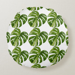 Monstera Albo Leaf — Botanical Home Decor Round Cushion