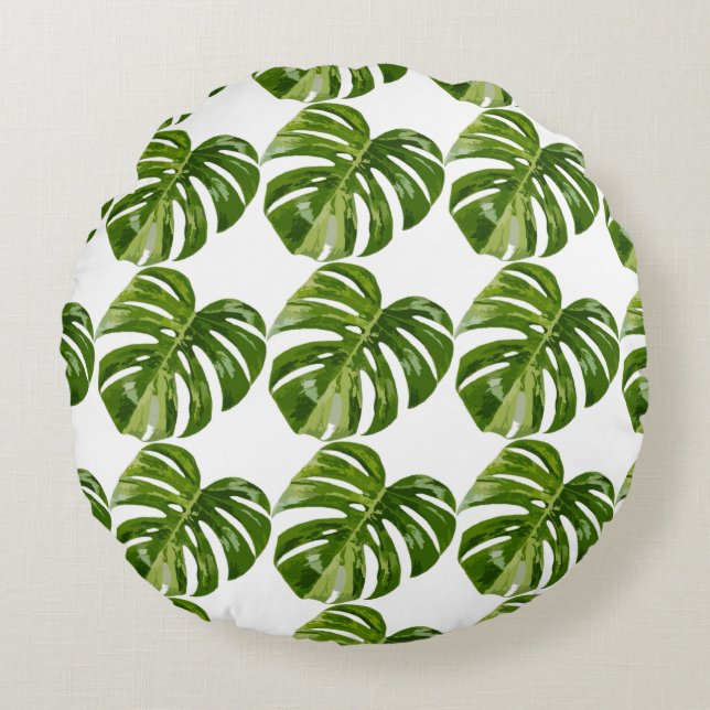 Monstera Albo Leaf — Botanical Home Decor Round Cushion (Front)