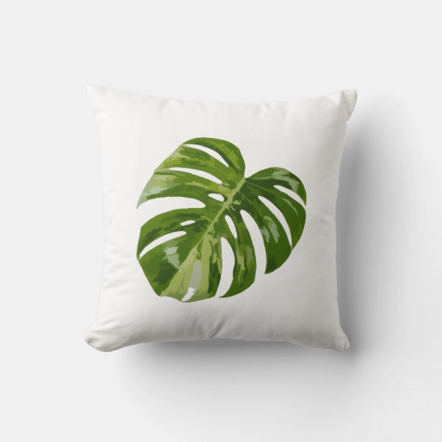 Monstera Albo Leaf Pillow — Botanical Home Decor (Front)