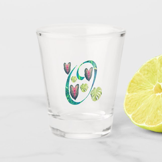 Monstera Alphabet "O"  Shot Glass (Front)