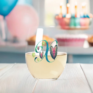 Monstera Alphabet "X"  Stemless Wine Glass