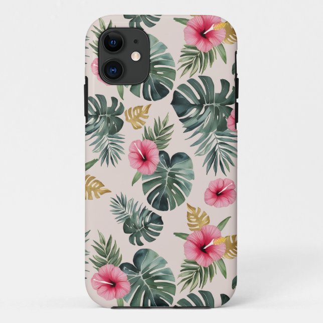 Monstera and Hibiscus Pattern Case-Mate iPhone Case (Back)