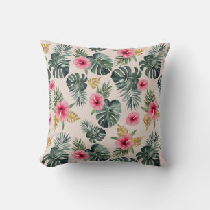 Monstera and Hibiscus Pattern Cushion