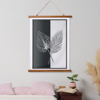 Monstera and palm harmonyWood Topped Wall Tapestry
