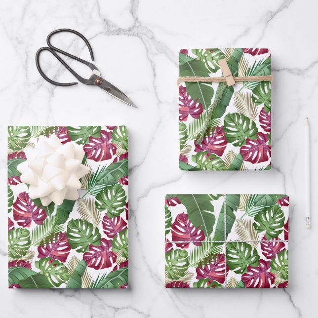 Monstera and Palm Leaves Tropical Wrapping Paper Sheet (Front)