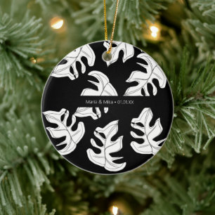 Monstera Black White Botanical Wedding Ceramic Tree Decoration