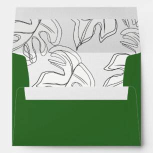 Monstera Black White Botanical Wedding Envelope
