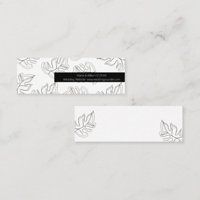 Monstera Black White Botanical Wedding Mini Business Card (Front/Back)