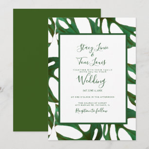 Monstera Botanical Leaf Green White Wedding  Invitation