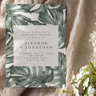 Monstera Botanical Watercolor Green Rehearsal Invitation