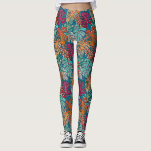 monstera deliciosa peacock leggings