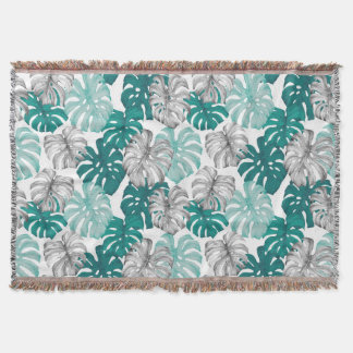 Monstera Duo Tone: Minimal Tropics Throw Blanket