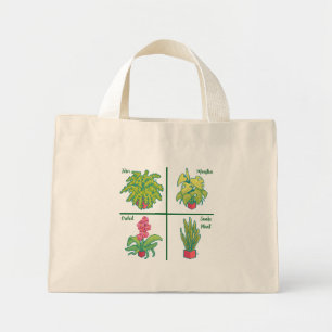 Monstera, Fern, Orchid, snake plant. Pixel Art Mini Tote Bag