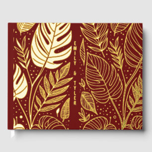 Monstera Gold Foliage Wedding  Guest Book