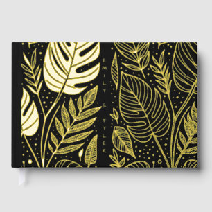 Monstera Gold Foliage Wedding  Guest Book