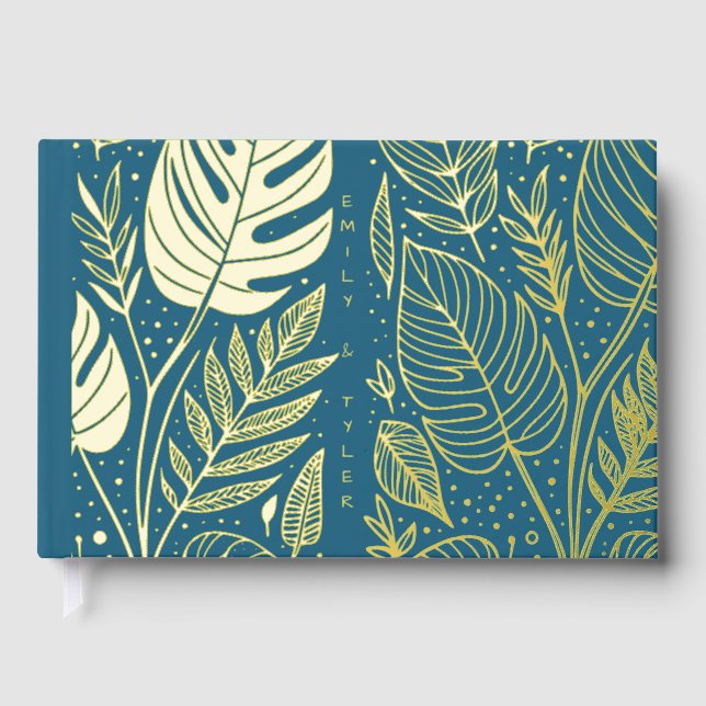Monstera Gold Foliage Wedding  Guest Book (Front)