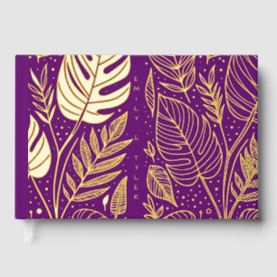 Monstera Gold Foliage Wedding  Guest Book