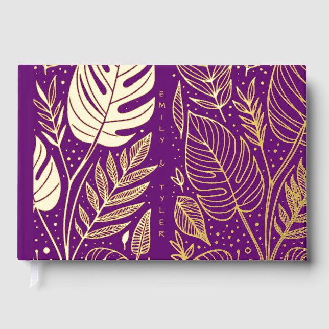 Monstera Gold Foliage Wedding  Guest Book (Front)