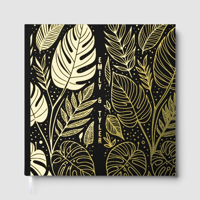 Monstera Gold Foliage Wedding  Guest Book (Front)