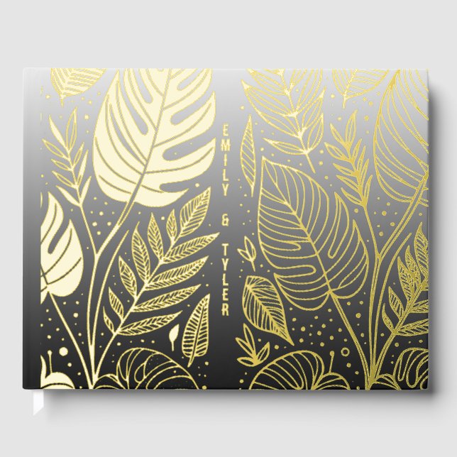 Monstera Gold Foliage Wedding  Guest Book (Front)