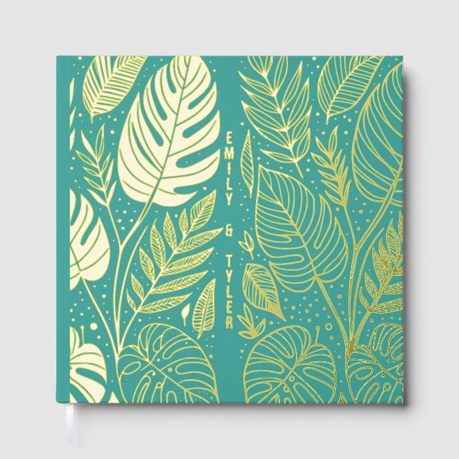 Monstera Gold Foliage Wedding  Guest Book (Front)