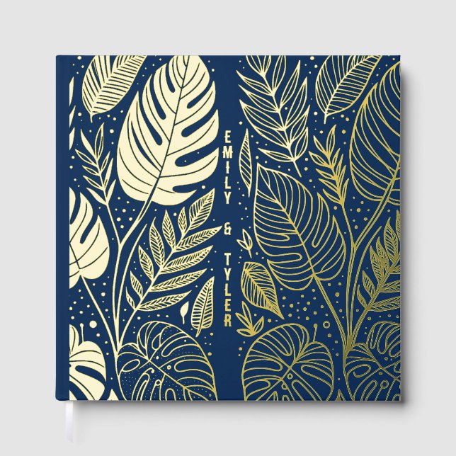 Monstera Gold Foliage Wedding  Guest Book (Front)
