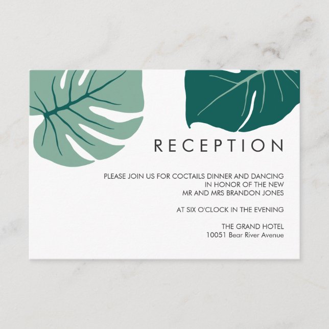 Monstera Green | WEDDING  Reception Enclosure Card (Front)