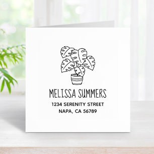 Monstera Houseplant Address Rubber Stamp