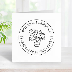 Monstera Houseplant Round Address Rubber Stamp