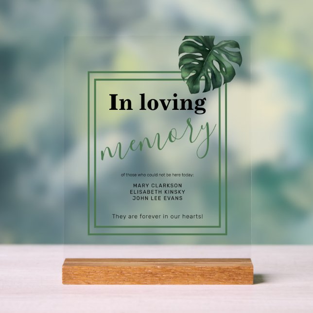 Monstera In loving memory Wedding Acrylic sign  (Neutral)