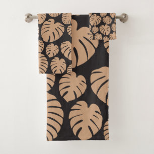 Monstera in Tan and Black Bath Towel Set