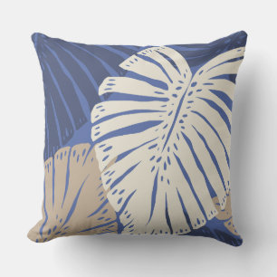 Monstera Jungle Hawaiian Tropical Leaves - Blue Cushion