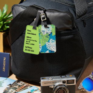 Monstera Jungle Hawaiian Tropical Leaves - Lime Luggage Tag