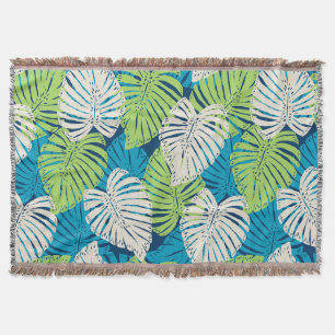 Monstera Jungle Hawaiian Tropical Leaves - Lime Throw Blanket