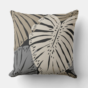 Monstera Jungle Hawaiian Tropical Leaves - Neutral Cushion