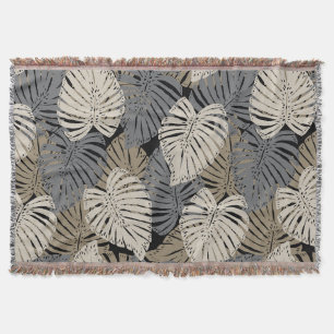Monstera Jungle Hawaiian Tropical Leaves - Neutral Throw Blanket