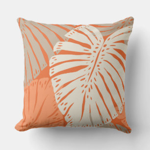 Monstera Jungle Hawaiian Tropical Leaves - Orange Cushion