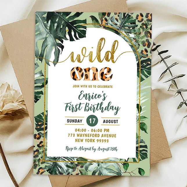 Monstera Jungle Tropical Wild One Boy 1st Birthday Invitation (Creator Uploaded)