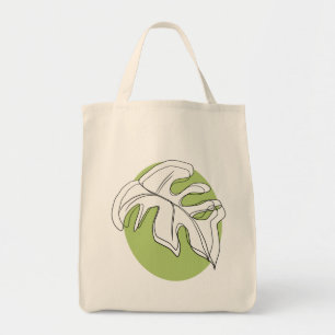 Monstera Leaf Abstract Plant Illustration Green Tote Bag