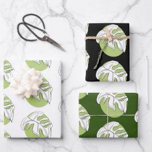 Monstera Leaf Abstract Plant Illustration Greenery Wrapping Paper Sheet