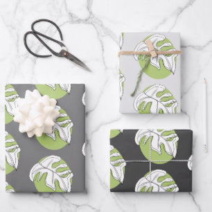 Monstera Leaf Abstract Plant Illustration Grey Wrapping Paper Sheet