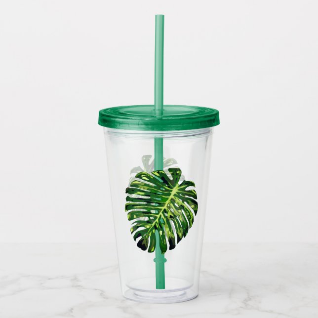 Monstera Leaf Acrylic Tumbler Greenery (Front)