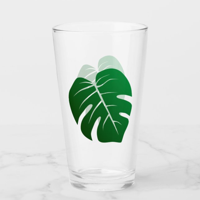 Monstera Leaf Botanical Design Drinking Glass (Front)