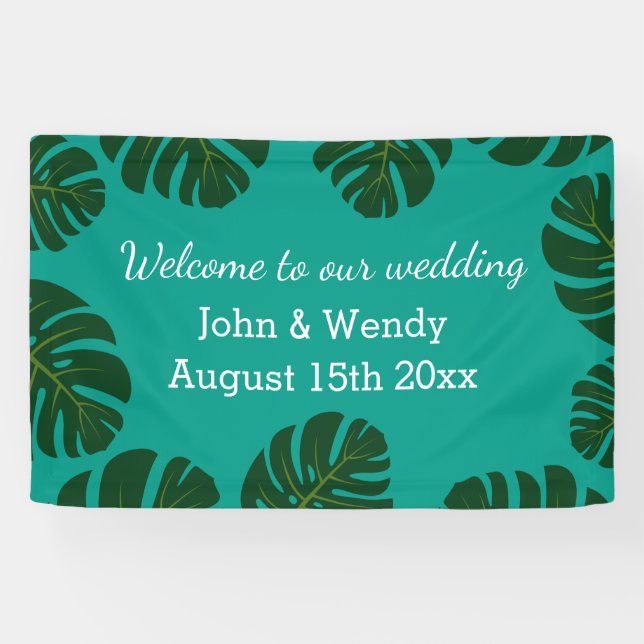 Monstera leaf design beach wedding welcome banner (Horizontal)