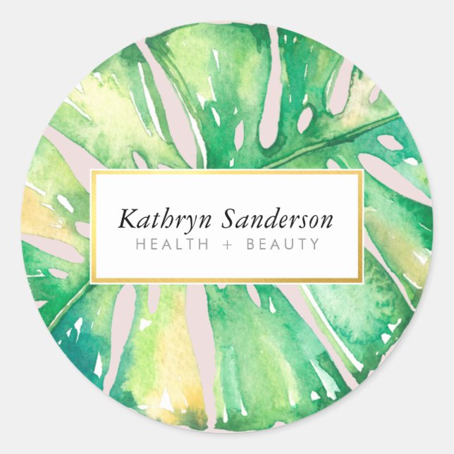 MONSTERA LEAF eco floral stylish illustration Classic Round Sticker (Front)