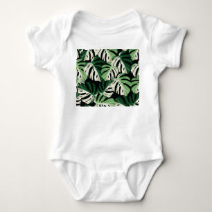Monstera Leaf Exotic Black Pattern Baby Bodysuit